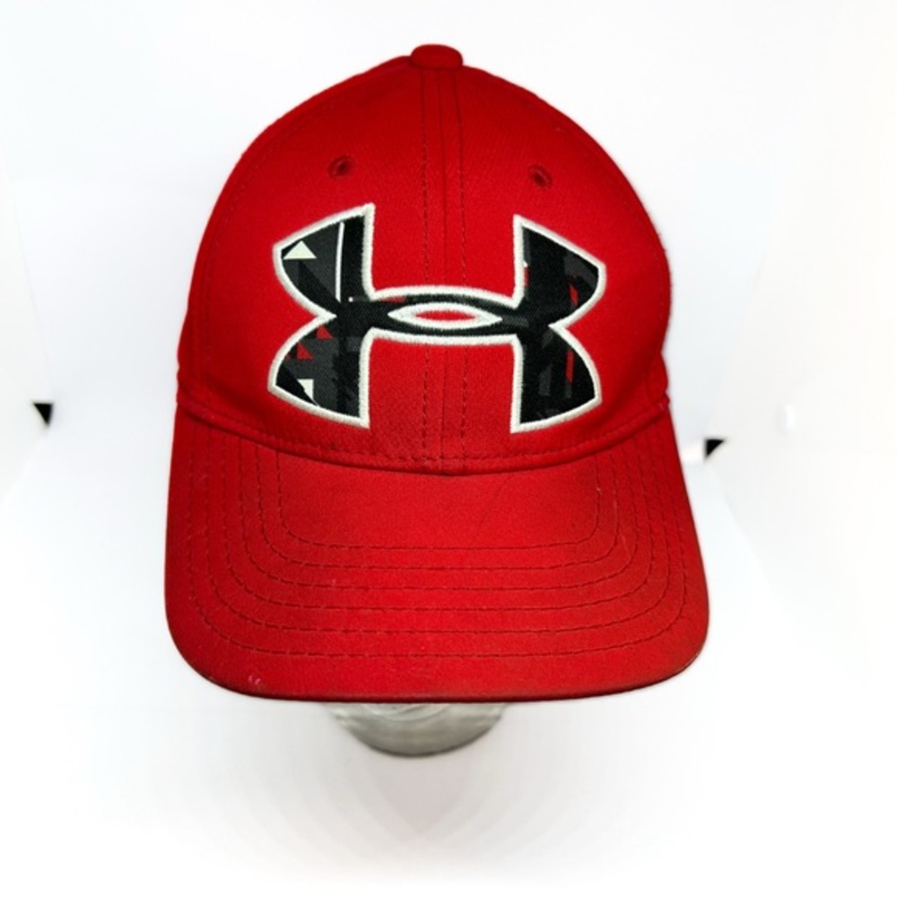 Under Armour Hat Cap Youth Kids Boys S/M Flex Stretch Fitted‎ Red Black Logo